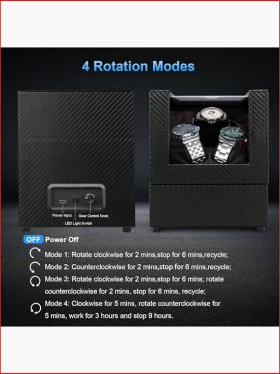 Watch Winder with LED Light Japanese Quiet Motor 4 Rotation Modes USB-C main image 5